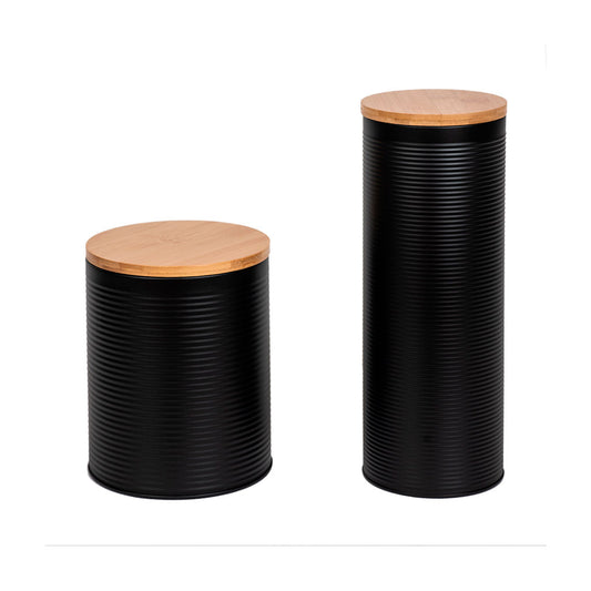 Frasco Metal Tapa Bambú 11X15Cm Negro