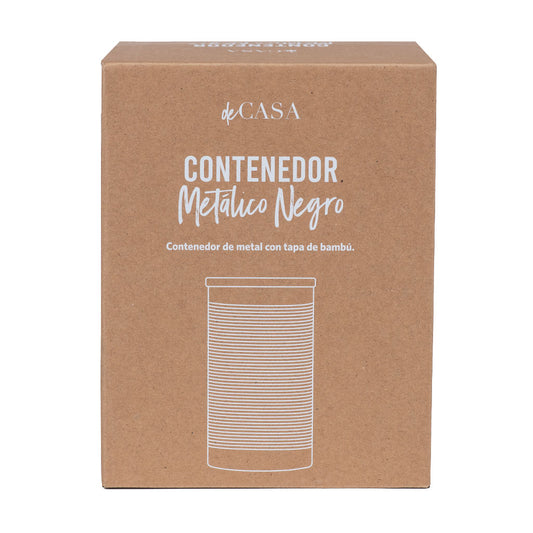 Frasco Metal Tapa Bambú 14.5X18Cm Negro