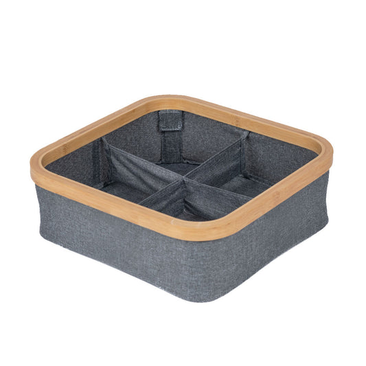Canasto Plegable Lino/Bambú 4 Div Gris