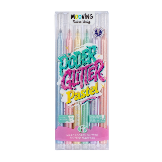 Estuche 6 Marcadores Pastel Glitter Premium