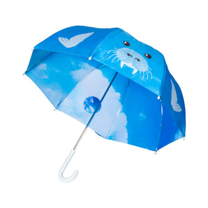 Combo Lluvia Infantil: Paraguas Celeste Lobo Marino + Impermeable Orejas Mickey