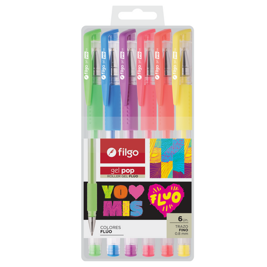 Roller Gel Gel Pop  / Estuche 6 Flúo