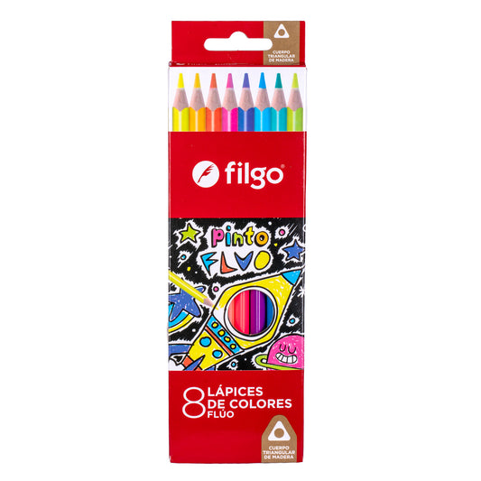 Lápices Colores De Madera Pinto / Estuche 8 Flúo
