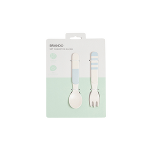 Combo Hermético Minnie y Cubiertos Infantiles Bamboo Celeste (2 Piezas)