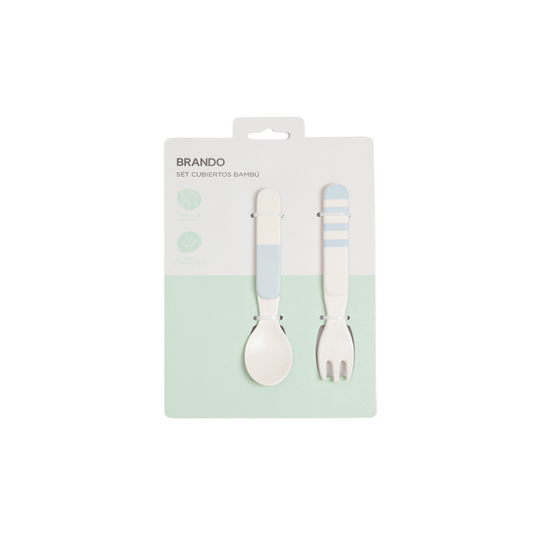 Combo Hermético Minnie y Cubiertos Infantiles Bamboo Celeste (2 Piezas)