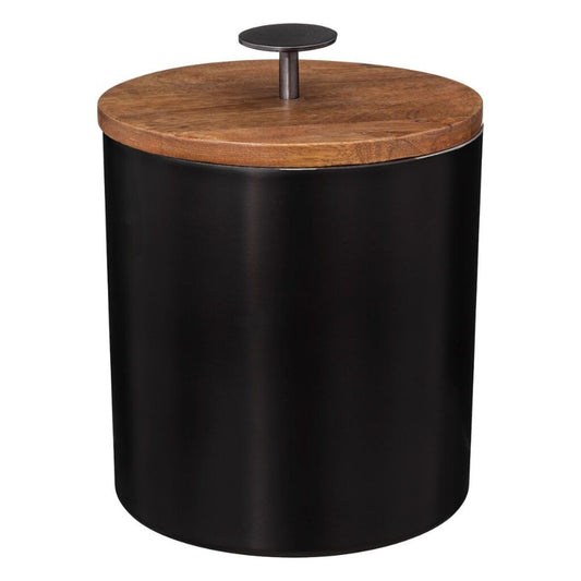 Hielera Acero Inoxidable Negra Con Tapa Madera