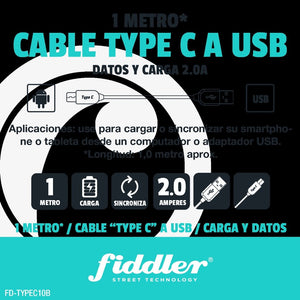 Cable Plano USB A Tipo C 2.0A Negro