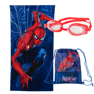Set Toalla 70X140 Cms + Lentes De Agua + Bolso Spiderman