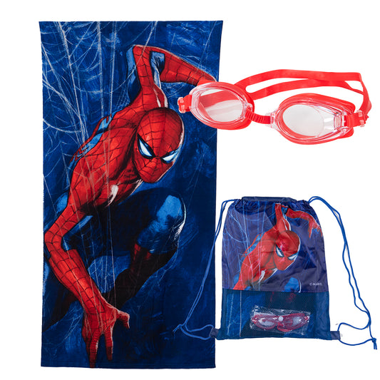 Set Toalla 70X140 Cms + Lentes De Agua + Bolso Spiderman