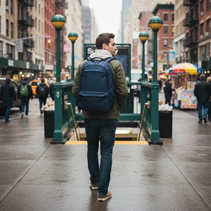 Combo Mochila Saxoline Cardiff Azul Marino 30 L + Audífonos Bluetooth Inalámbricos Aiwa Blanco