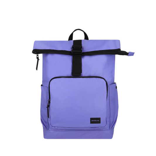 Combo Mochila Saxoline Preston Roll Top Violeta 35 L  y banano rosado