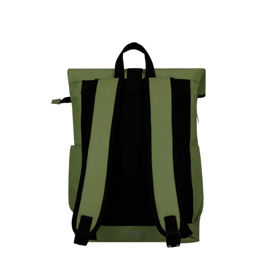 Combo Mochila Saxoline Preston Roll Top Olive Green 35 L  y banano rosado