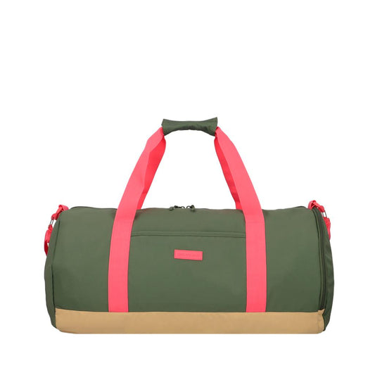 Combo Mochila Jane Gris Llaima. Tela impermeable + Bolso Duffel 40L-Large. Nyla Olive Green Saxoline