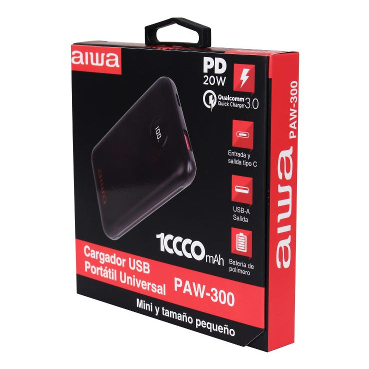 Cargador Batería Externa FAST CHARGE 10.000 Mah Paw-300 Negro