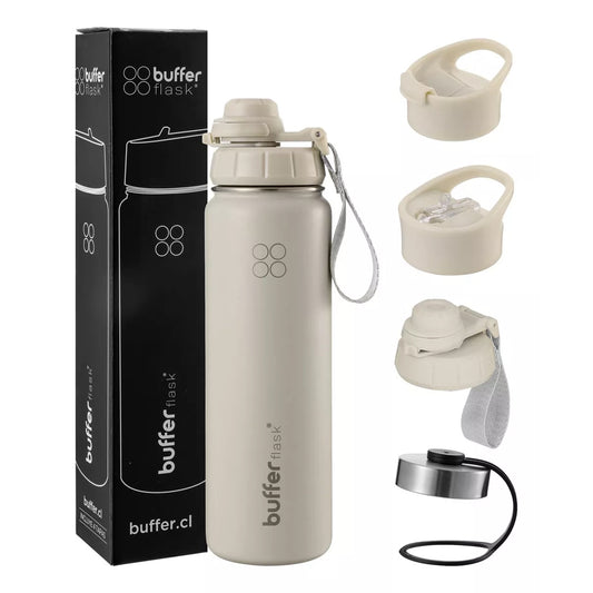 Botella Agua Térmica Buffer Morea 700ml + 4 Tapas Ivory