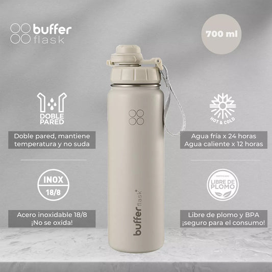 Botella Agua Térmica Buffer Morea 700ml + 4 Tapas Ivory