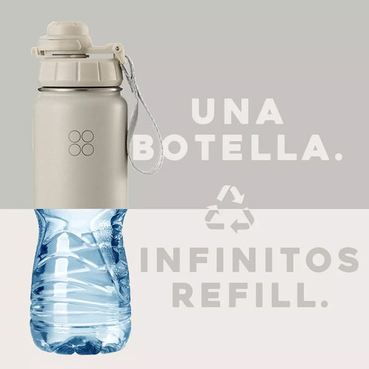 Botella Agua Térmica Buffer Morea 700ml + 4 Tapas Ivory