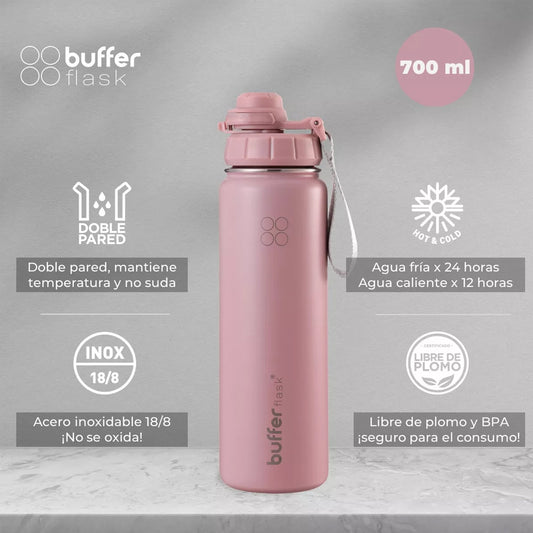 Botella Agua Térmica Buffer Morea 700ml +4 Tapas Velvet Pink