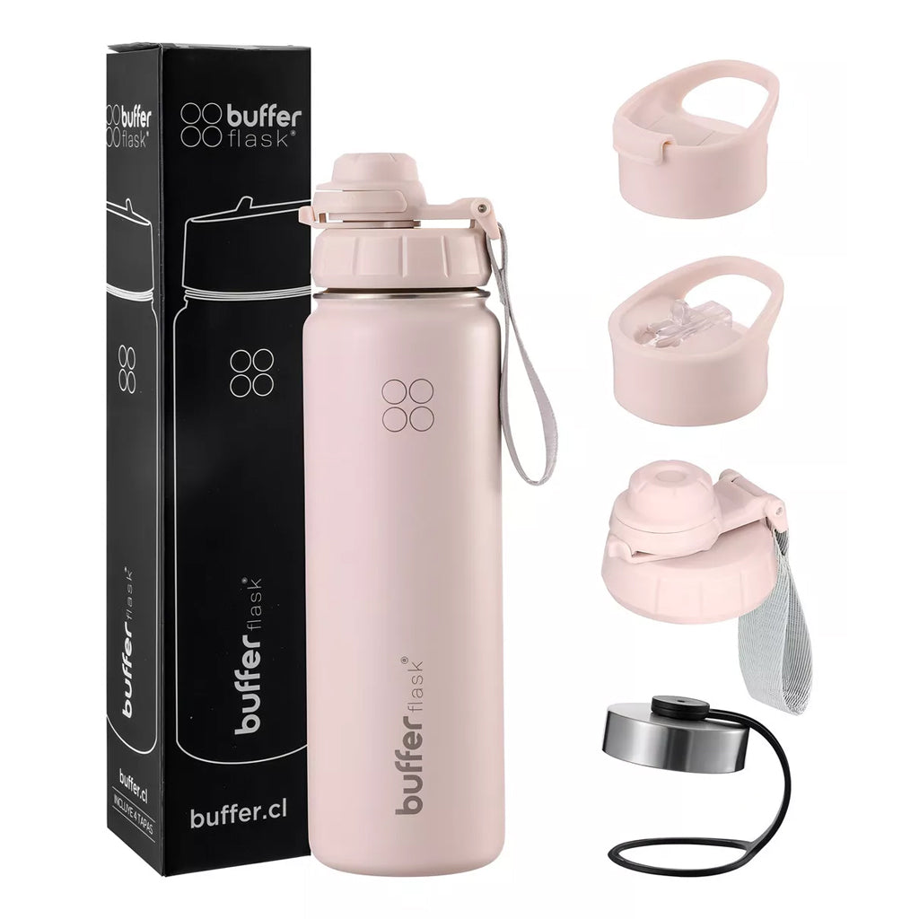 Botella Agua Térmica Buffer Morea 700ml  +4 Tapas Pinky