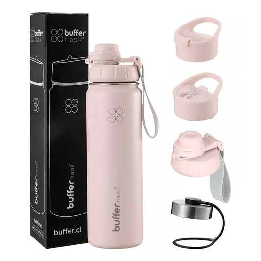 Botella Agua Térmica Buffer Morea 700ml  +4 Tapas Pinky