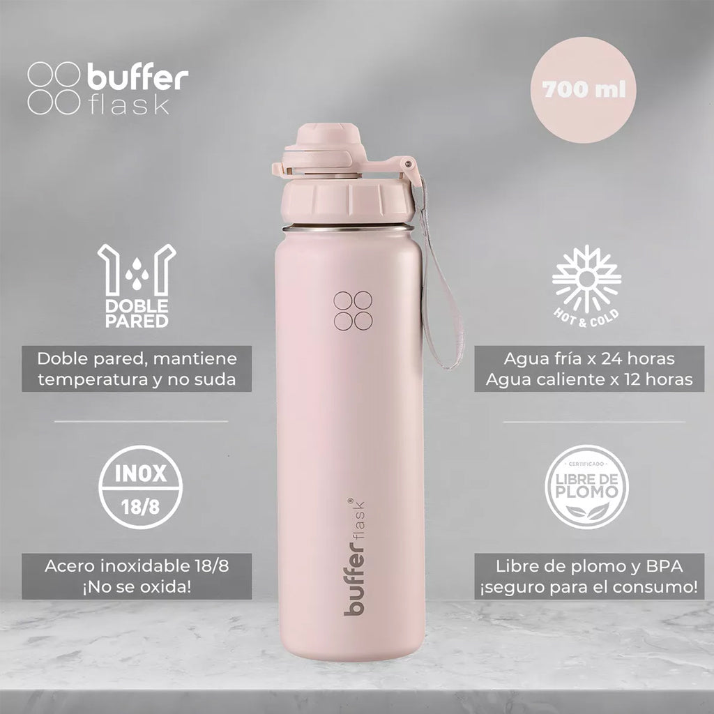 Botella Agua Térmica Buffer Morea 700ml  +4 Tapas Pinky