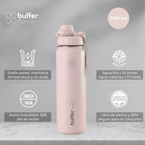 Botella Agua Térmica Buffer Morea 700ml  +4 Tapas Pinky