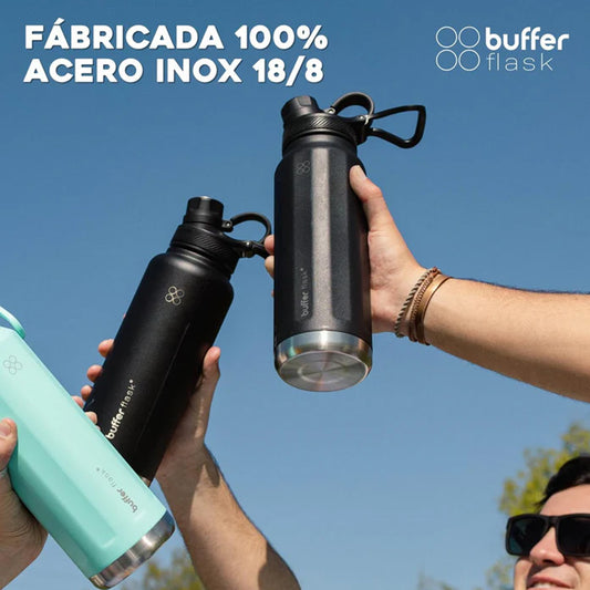 Botella Agua Térmica Buffer Paine 1Lt  + 2 Tapas Negra
