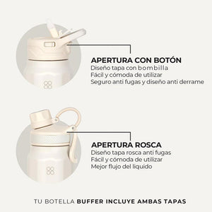Botella Agua Térmica Buffer Paine 1Lt  + 2 Tapas Ivory