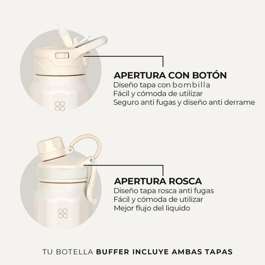 Botella Agua Térmica Buffer Paine 1Lt  + 2 Tapas Ivory