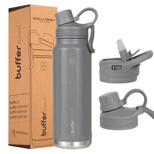 Botella Agua Térmica Buffer Paine 1Lt  + 2 Tapas Cool Grey