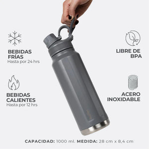 Botella Agua Térmica Buffer Paine 1Lt  + 2 Tapas Cool Grey