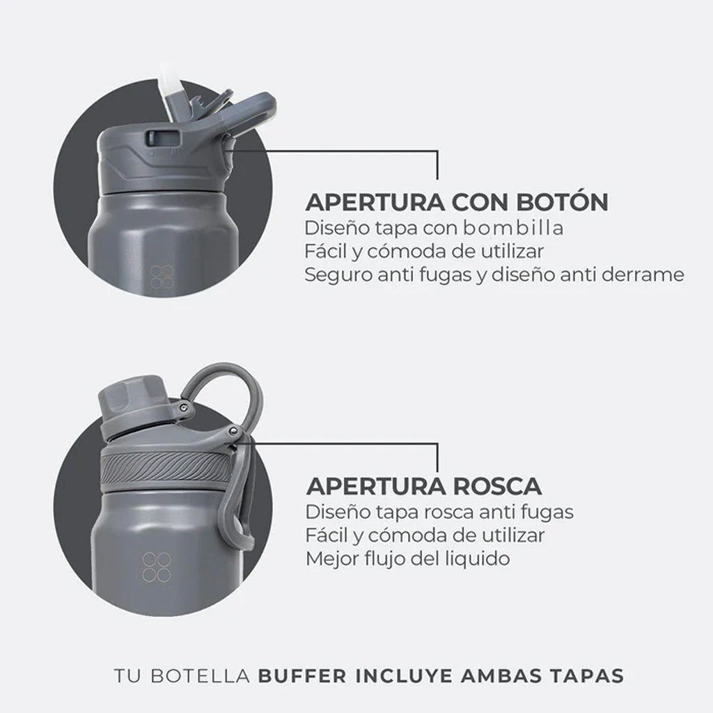 Botella Agua Térmica Buffer Paine 1Lt  + 2 Tapas Cool Grey