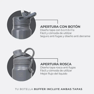 Botella Agua Térmica Buffer Paine 1Lt  + 2 Tapas Cool Grey