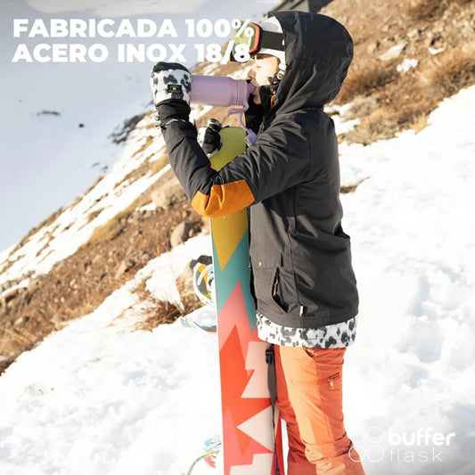 Botella Agua Térmica Buffer Paine 1Lt  + 2 Tapas Lilac