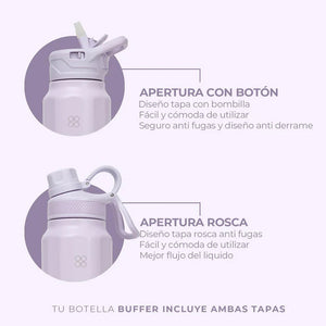 Botella Agua Térmica Buffer Paine 1Lt  + 2 Tapas Lilac