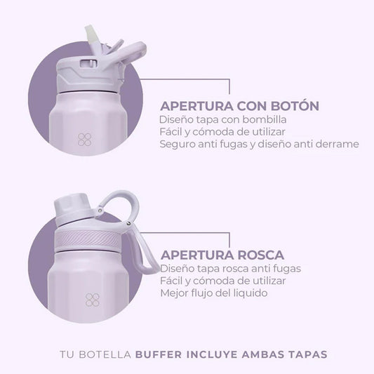 Botella Agua Térmica Buffer Paine 1Lt  + 2 Tapas Lilac