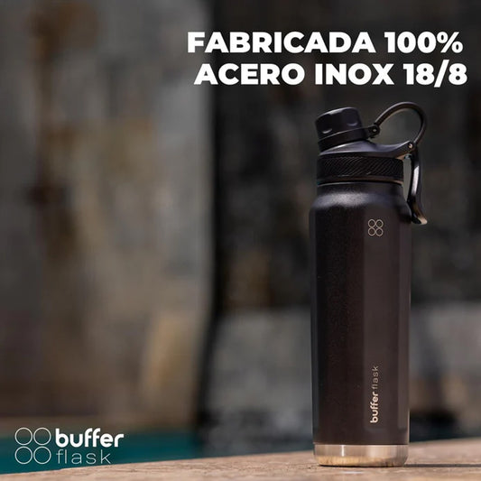 Botella Agua Térmica Buffer Paine 700ml  + 2 Tapas Negra