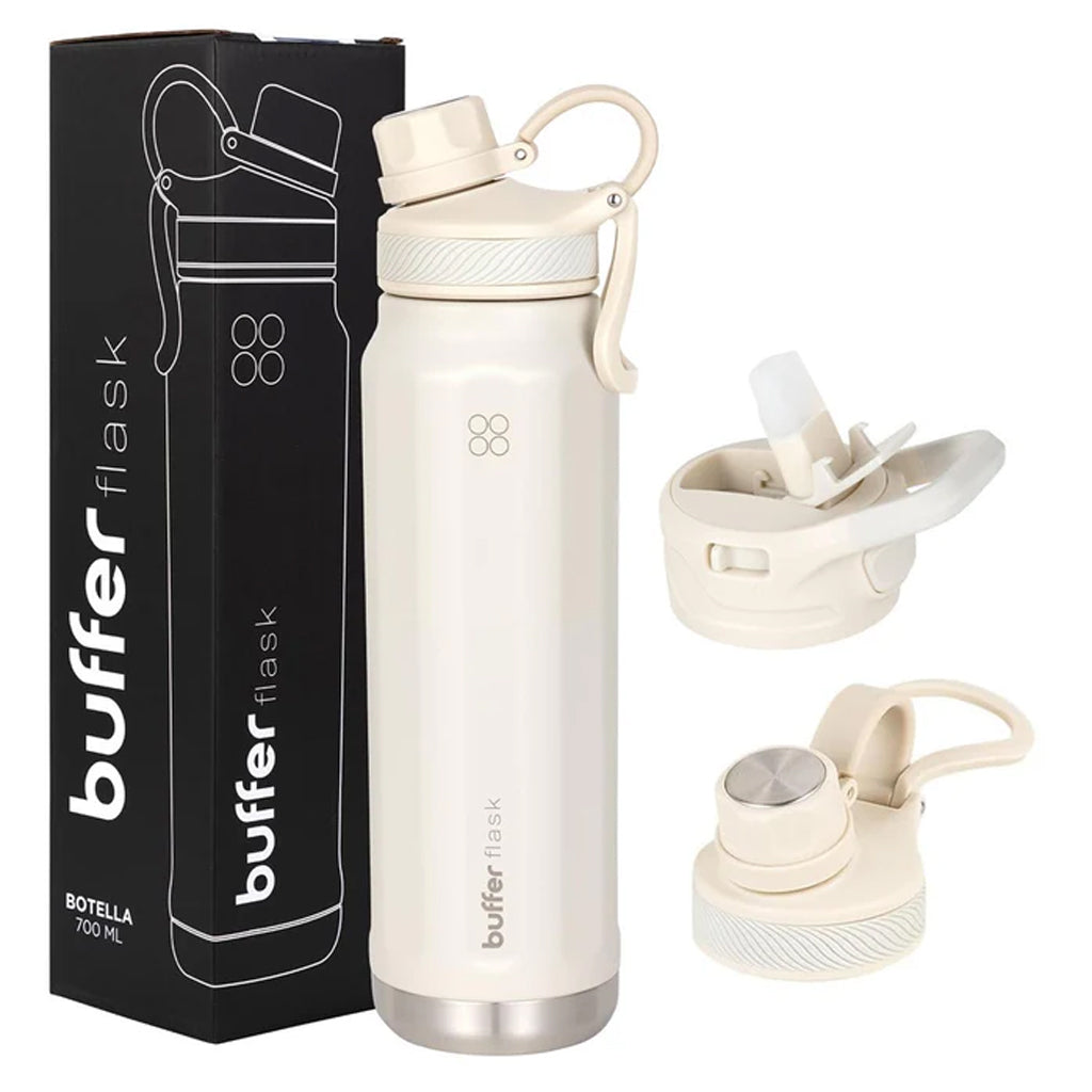 Botella Agua Térmica Buffer Paine 700ml  + 2 Tapas Ivory