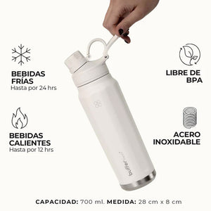 Botella Agua Térmica Buffer Paine 700ml  + 2 Tapas Ivory