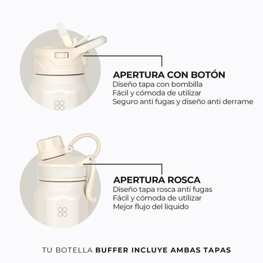 Botella Agua Térmica Buffer Paine 700ml  + 2 Tapas Ivory