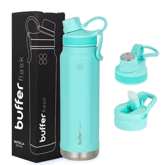 Botella Agua Térmica Buffer Paine 700ml  + 2 Tapas Turquesa