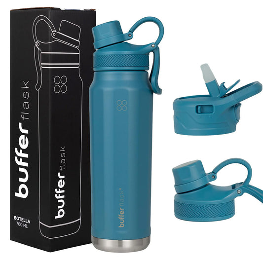 Botella Agua Térmica Buffer Paine 700ml  + 2 Tapas Blue Verdi
