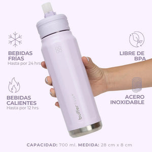 Botella Agua Térmica Buffer Paine 700ml  + 2 Tapas Lilac