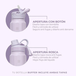 Botella Agua Térmica Buffer Paine 700ml  + 2 Tapas Lilac