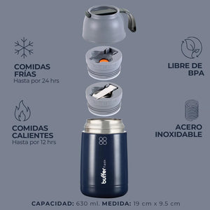 Termo Comida y Liquido Buffer 630ml + Bolso y Cuchara Azul