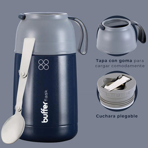Termo Comida y Liquido Buffer 630ml + Bolso y Cuchara Azul