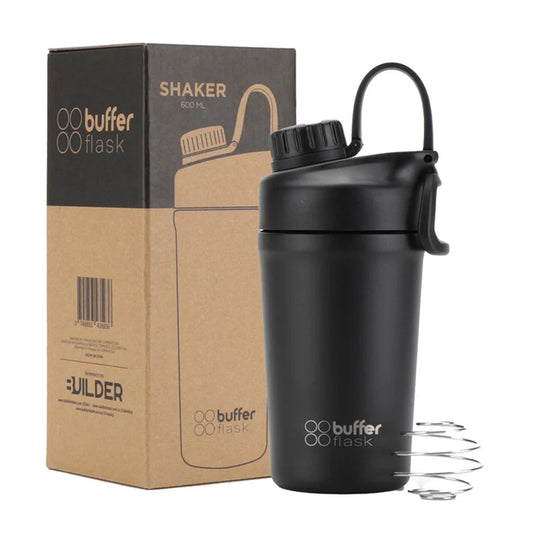 Shaker Proteina Buffer Acero Inoxidable 600ml Negro