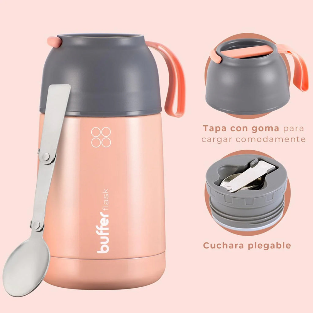 Termo Comida y Liquido Buffer 630ml + Bolso y Cuchara Rosado