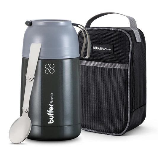 Termo Comida y Liquido Buffer 630ml + Bolso y Cuchara Gris