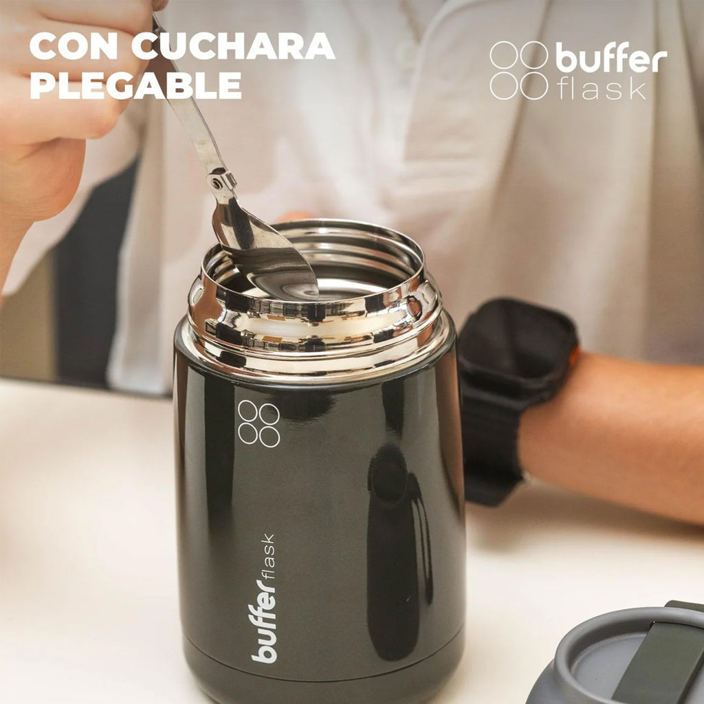 Termo Comida y Liquido Buffer 630ml + Bolso y Cuchara Gris